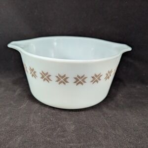 Vtg Pyrex Town Country 473 1Qt Milk Glass Casserole Bowl Brown Starburst no lid